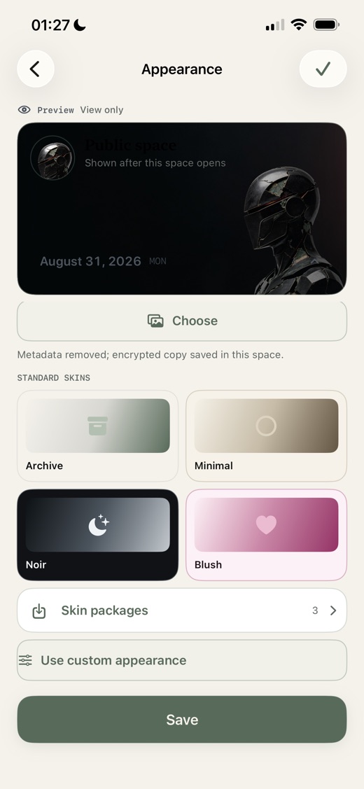 Choosing a coordinated appearance for a Senvra space