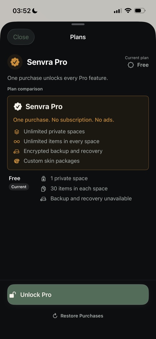 Senvra Free and Pro plan comparison